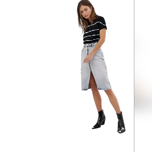 Allsaints Mabel Distressed Denim Skirt UK 4 Stonewashed Split Front Hem Festival - Picture 3 of 15